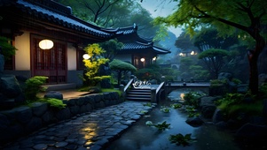 雨后江南夜景