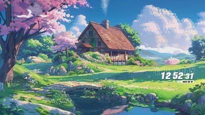 蓝天白云樱花树木