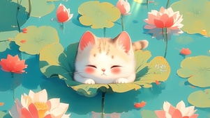 荷叶上的猫咪