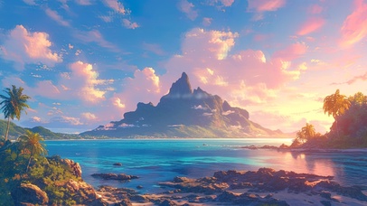 唯美治愈日落礁石海岸