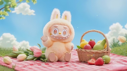 可爱的野餐的labubu