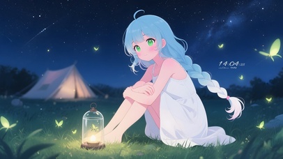 草地抓萤火虫女孩