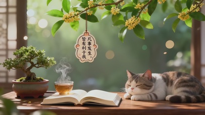 国风茶桌酣睡猫咪