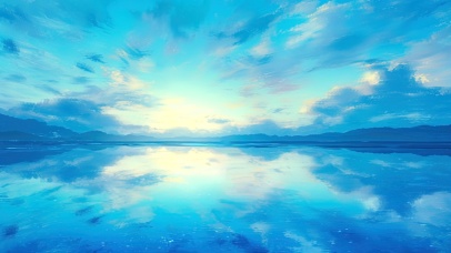 清新纯净蓝色湖泊