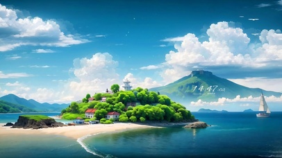 4k蓝天下海岛小镇
