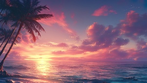 梦幻落日海浪