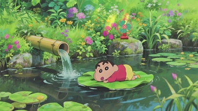 趴在荷叶上纳凉的蜡笔小新