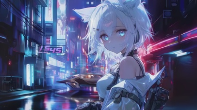 赛博白发猫耳少女