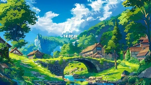 护眼绿色石桥乡村