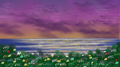 紫色晚霞漫过花与海