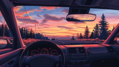 车内静享灿烂夕阳