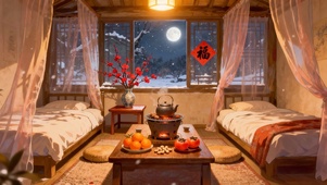 温馨古风小屋围炉煮茶