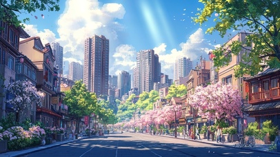 清新蓝天城市街景