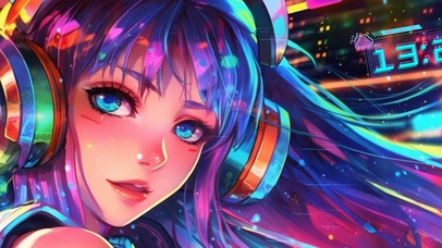 彩虹发色赛博朋克少女