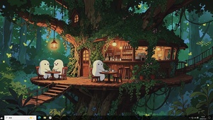 绿光里的暖灯小馆-桌面主题