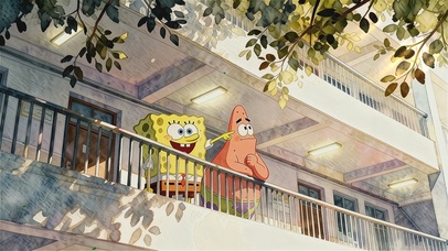 校园阳台的海绵与派大星