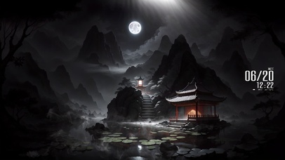 古风夜晚荷花池