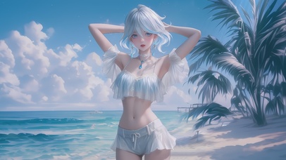 4k海边纯白少女