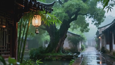 下雨的古镇街道