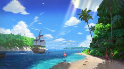 唯美插画海边帆船