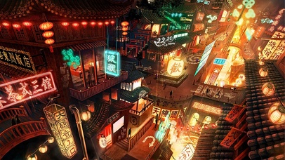 夜色灯光中华古街