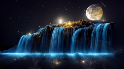 梦幻蓝-山河月亮瀑布