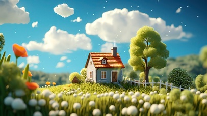 小清新山坡小屋