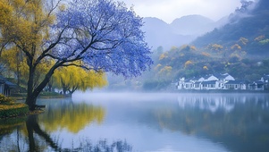 紫樱金缕卧烟波