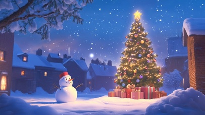 雪中小镇圣诞树