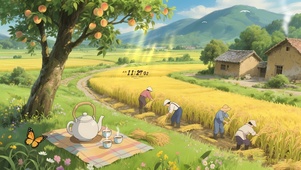 农村稻田 秋收