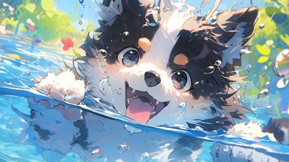 4k动态小狗玩水可爱治愈