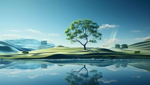 湖面小树倒影