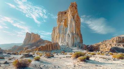 晴空万里岩石戈壁