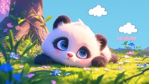 可爱草地熊猫