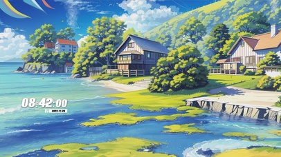 护眼蓝天白云树木房屋