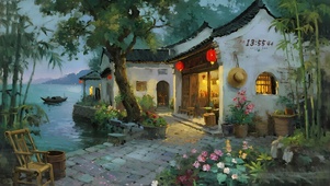 夜幕湖畔小屋