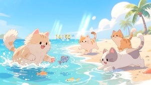 可爱捕鱼猫咪