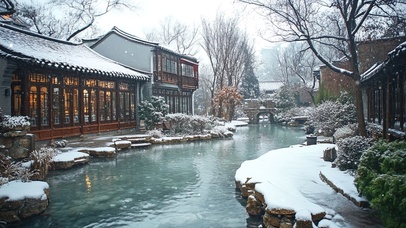 冬日水乡庭院美景