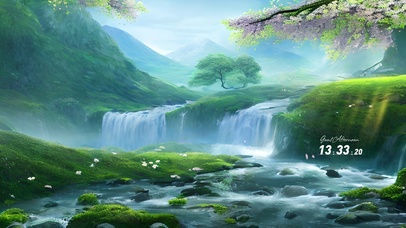 4k山间樱花瀑布