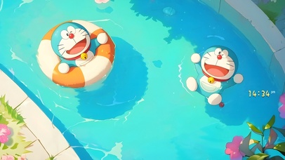 泳池可爱机器猫