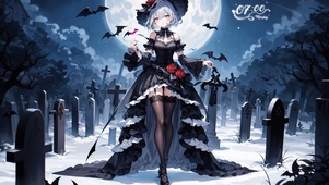 4k墓地雪地黑色礼服恶魔美少女