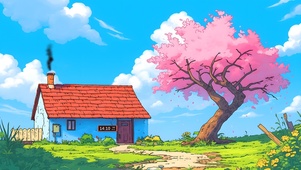樱花夏日木屋
