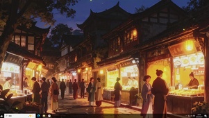 暮色里的古街烟火-桌面主题