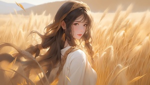 秋日麦穗少女