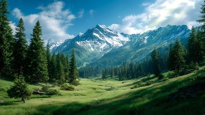 雪山翠谷，晴光沐林