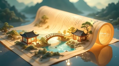 唯美黄昏山水画轴