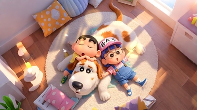 小新与阿拉蕾的午后小憩温馨时光