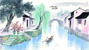 中国风诗意淡雅山水画