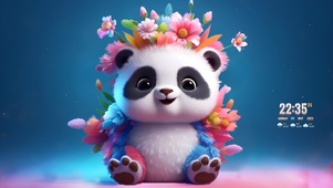 可爱鲜花小熊猫