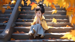 枫叶下的少女